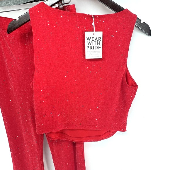 Madden NYC Sparkle Red Top & Pants Women's Glitter Party Casual Size MEDIUM  NWT - Picture 10 of 13